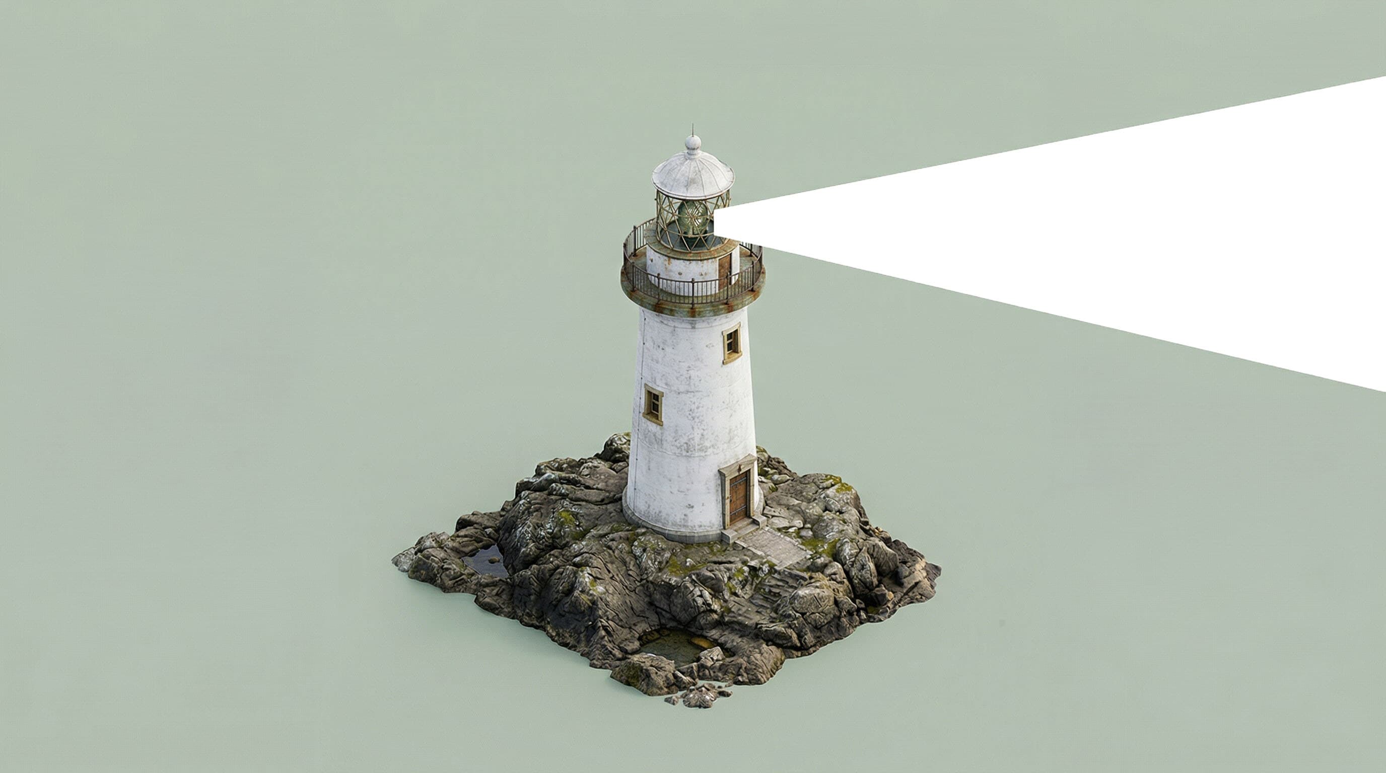 Aerial view of a lighthouse on rocky coastline